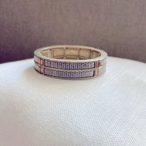 Lia Sophia Stretch Bangle/Bracelet in Double Bands, Matte Gold/Matte Silver Mesh